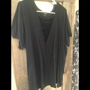 Black slashed front neck T-shirt
